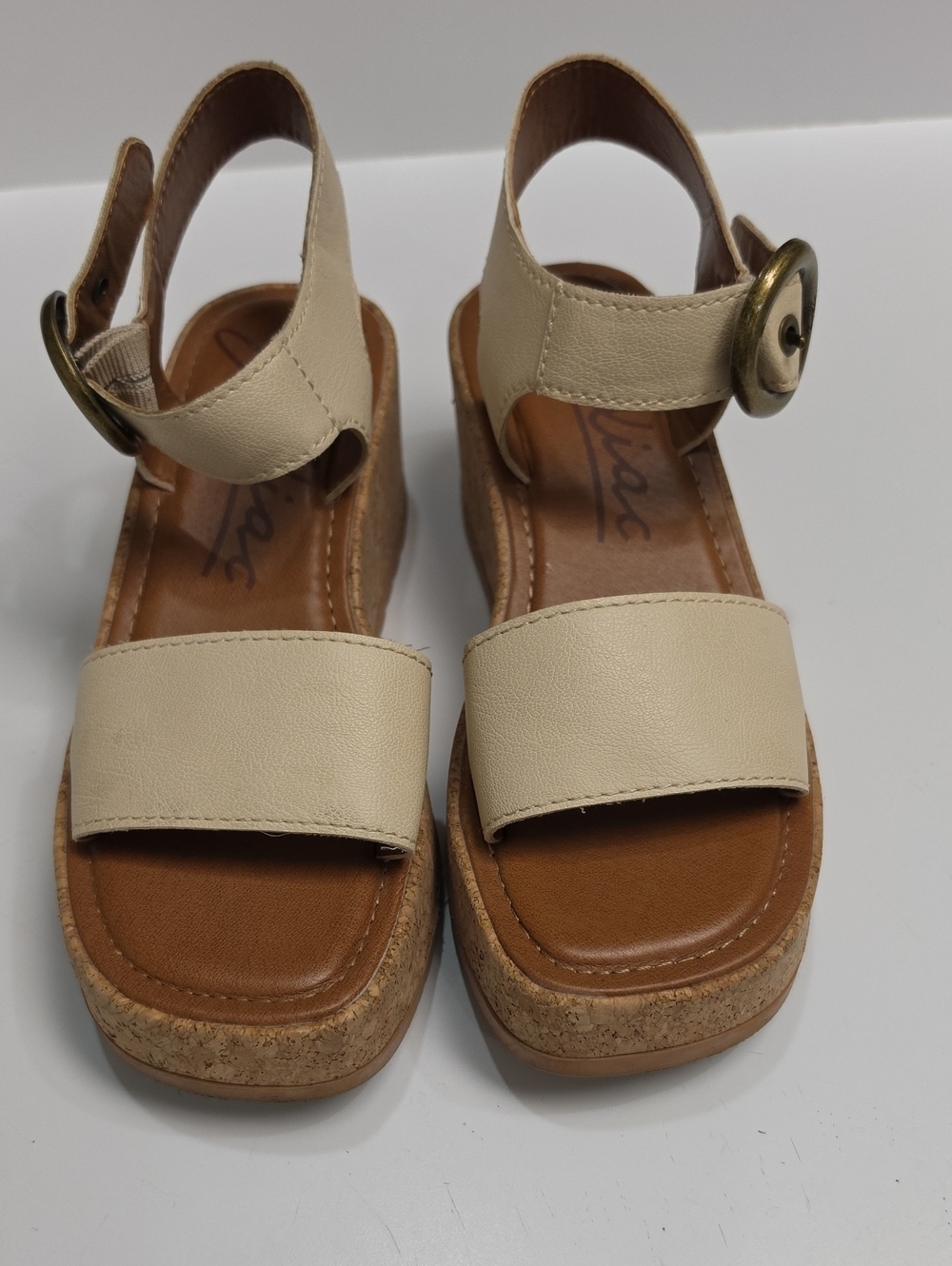 Zodiac White Faux Leather Platform Ankle-Strap Sandals - Size 8